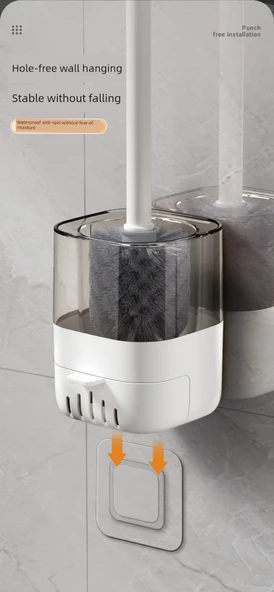 Duvara Monte Tuvalet Fırçası Seti - Sessiz Gri - Zemin/Duvar Kullanım - Güçlü İz Bırakmayan Yapıştırıcı 2 Adet - Resim 12