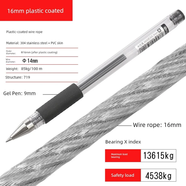 PVC Kaplı Çelik Halat Çamaşır İpi - 16mm x 1m