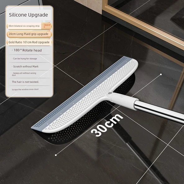 Sihirli Silikon Süpürge - 30cm Döner Başlıklı - Paslanmaz Çelik Saplı