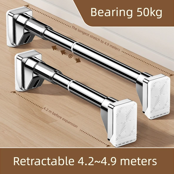 Paslanmaz Çelik Geri Çekilebilir Elbise Askısı - 4.2~4.9 Metre - 25kg Taşıma Kapasiteli