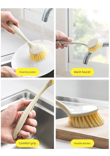 Mutfak Lavabo Ocak Bulaşık Fırçası - Tencere Fırçası 1'li Paket + L Mavi Eldiven + Siyah Kavisli Kürek - Resim 11