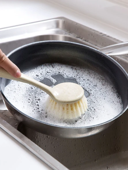 Mutfak Lavabo Ocak Bulaşık Fırçası - Tencere Fırçası 1'li Paket + L Mavi Eldiven + Siyah Kavisli Kürek - Resim 4