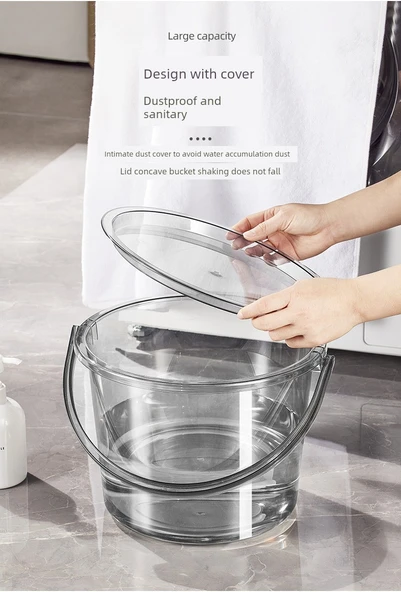 Plastik Su Kovası - Kapaklı Şeffaf, Kalınlaştırılmış, Düşmeye Karşı Dayanıklı 14L - 11