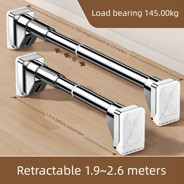 Paslanmaz Çelik Geri Çekilebilir Elbise Askısı - 1.9~2.6 Metre - 145kg Taşıma Kapasiteli