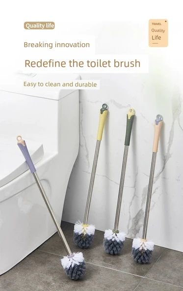 Duvara Monte Uzun Saplı Tuvalet Fırçası Seti - Kare Pembe 2'li Paket - Resim 8