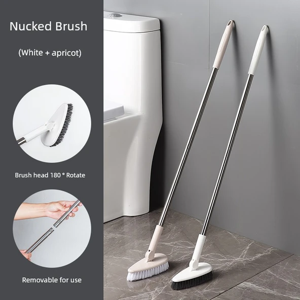 Uzun Saplı Banyo Temizleme Fırçası - Beyaz + Kayısı 2'li Paket