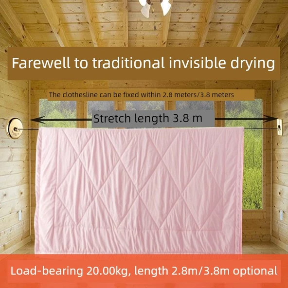 Katlanır Çamaşır Kurutma Askısı - Deliksiz Altın Naylon İp 2.8 Metre - 3