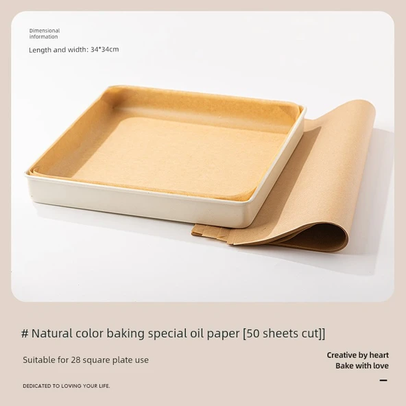 Kek Rulo Yağlı Kağıt - 40g Ekstra Kalın 34x34cm Doğal Yağlı Kağıt 50 Adet (28 Kare)