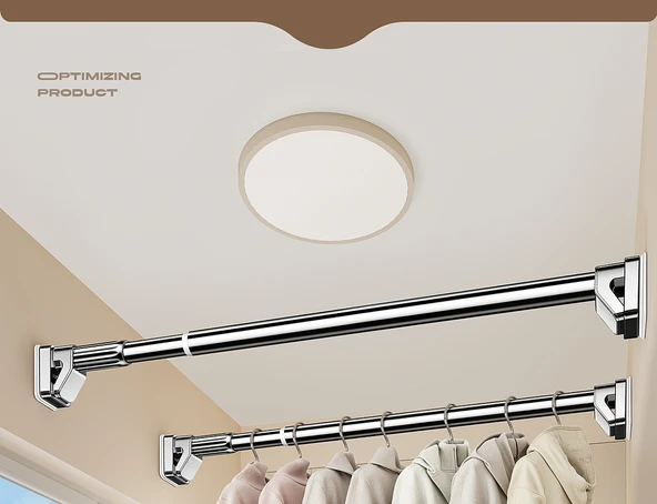 Duvara Monte Katlanabilir Çamaşır Kurutma Askısı - Gri Yük Taşıma Güçlendirmesi, 1.0~1.7 Metre Duvar Mesafesi [210.00kg Yük Taşıma] - 6