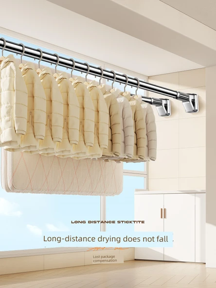 Duvara Monte Katlanabilir Çamaşır Kurutma Askısı - Paslanmaz Çelik Yük Taşıma Güçlendirmesi, 3.3~4.0 Metre Duvar Mesafesi [120.00kg Yük Taşıma] (33 Boru Çapı) - 3