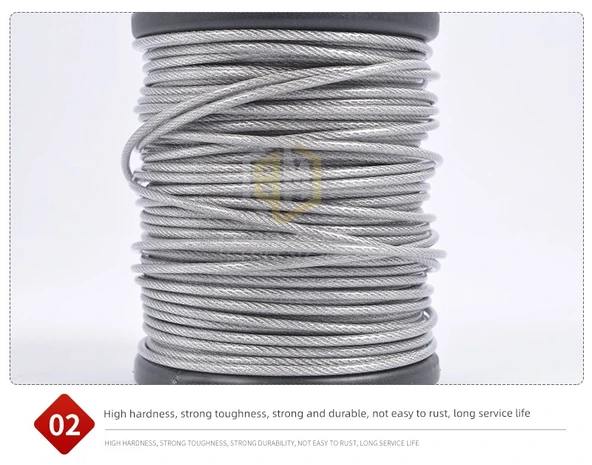 304 Paslanmaz Çelik Plastik Kaplı Çamaşır İpi - 2mm - 50 Metre - Resim 5