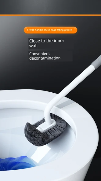 Kavisli Uzun Saplı Kauçuk Kaplı Yumuşak Yün Tuvalet Fırçası - Geliştirilmiş Gri [2 Adet] +2 Kanca - Resim 11