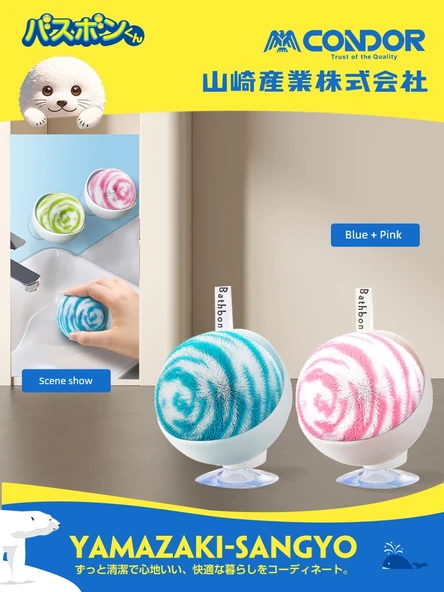 Banyo Lavabo Fırçası - Mavi + Pembe - Vantuzlu Taban 2