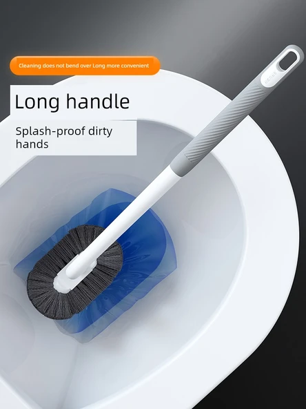 Kavisli Uzun Saplı Kauçuk Kaplı Yumuşak Yün Tuvalet Fırçası - Geliştirilmiş Gri [2 Adet] +2 Kanca - Resim 4