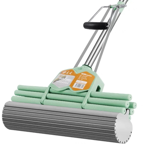 Eller Serbest PVA Sünger Paspas - Matcha Yeşili Üç Sıra 38cm - 2 Yedek Başlıklı - 6