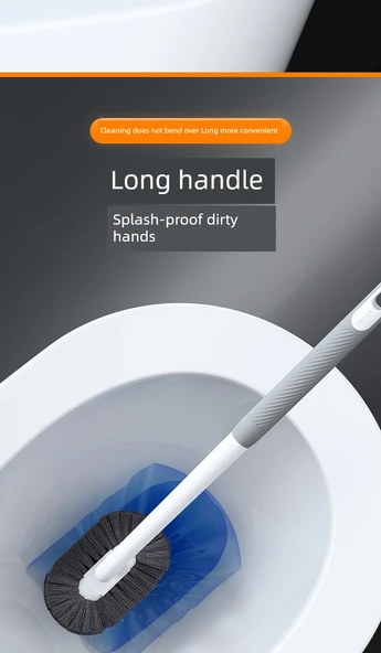 Kavisli Uzun Saplı Kauçuk Kaplı Yumuşak Yün Tuvalet Fırçası - Geliştirilmiş Gri [2 Adet] +2 Kanca - Resim 12