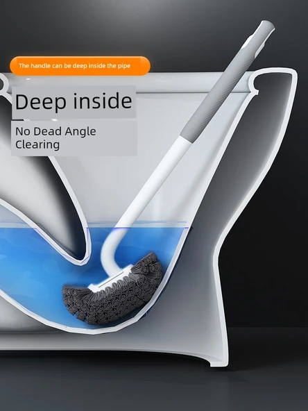 Kavisli Uzun Saplı Kauçuk Kaplı Yumuşak Yün Tuvalet Fırçası - Geliştirilmiş Gri [2 Adet] +2 Kanca - Resim 6