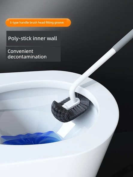 Kavisli Uzun Saplı Kauçuk Kaplı Yumuşak Yün Tuvalet Fırçası - Geliştirilmiş Gri [2 Adet] +2 Kanca - Resim 5