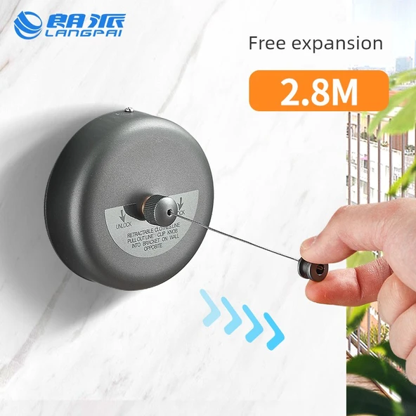 Paslanmaz Çelik Otomatik Çamaşır Kurutma İpi - Füme Gri - 2.8m - 2