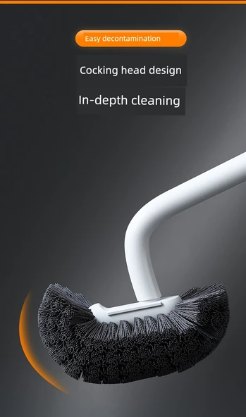 Kavisli Uzun Saplı Kauçuk Kaplı Yumuşak Yün Tuvalet Fırçası - Geliştirilmiş Gri [2 Adet] +2 Kanca - Resim 10