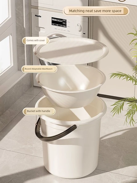 Büyük Boy Kova + Leğen + Kapak Seti - Beyaz - 4
