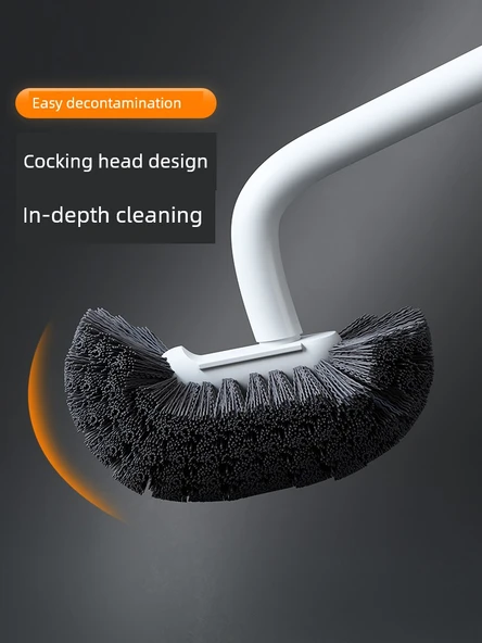 Kavisli Uzun Saplı Kauçuk Kaplı Yumuşak Yün Tuvalet Fırçası - Geliştirilmiş Gri [2 Adet] +2 Kanca - Resim 3