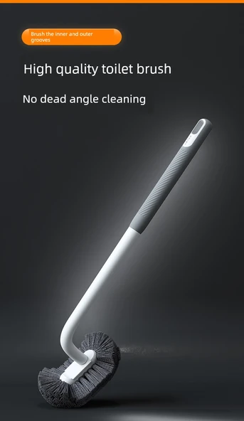 Kavisli Uzun Saplı Kauçuk Kaplı Yumuşak Yün Tuvalet Fırçası - Geliştirilmiş Gri [2 Adet] +2 Kanca - Resim 7