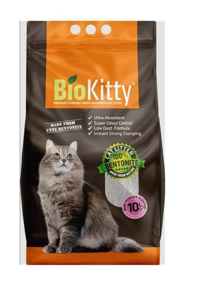 BioKitty Bebek Pudralı Tozsuz İnce Taneli Topaklanan Kedi Kumu 10 Lt ürün görseli
