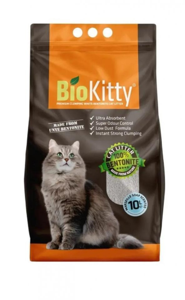 BioKitty Marsilya Sabunlu Tozsuz İnce Taneli Topaklanan Kedi Kumu 10 Lt