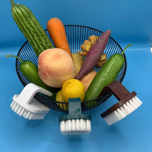 Kıl Fırçalı Meyve Sebze Temizleme Fırçası - Yumuşak Yün [Pirinç Beyazı 1 + Gül 1] - Resim 7