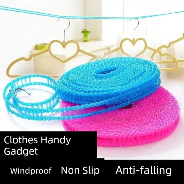 Kalınlaştırılmış Seyahat Tipi Çamaşır İpi - Pembe - 3 Metre - 5