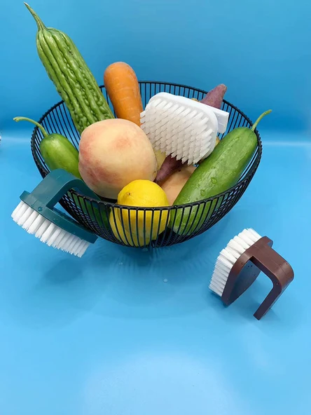 Kıl Fırçalı Meyve Sebze Temizleme Fırçası - Yumuşak Yün [Pirinç Beyazı 1 + Gül 1] - Resim 8