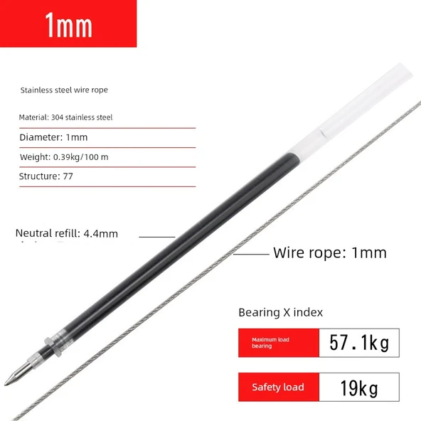 304 Paslanmaz Çelik Halat - 1mm (200 Metre, 40 Alüminyum Set)