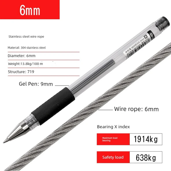 304 Paslanmaz Çelik Halat - 6mm (10 Metre, 2 Mengene)