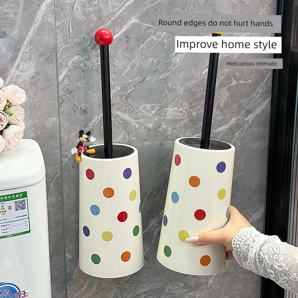 Duvara Monte Tuvalet Fırçası Seti - Sarı Top Saplı Dalga Desenli Tavşanlı - 4