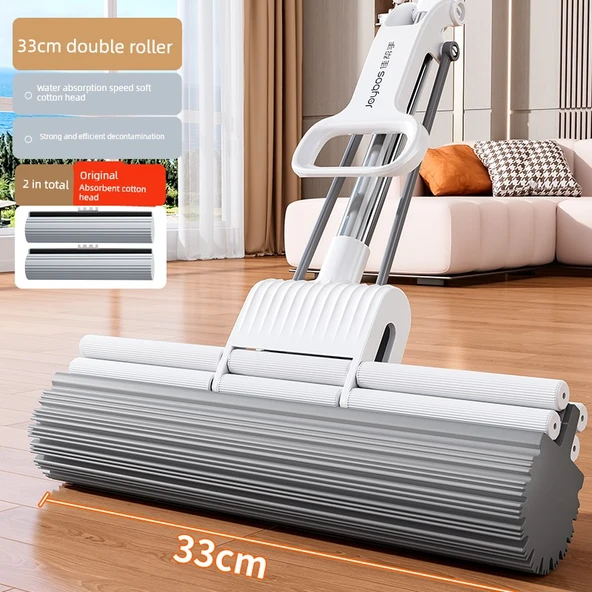 33cm Çift Rulolu Sünger Paspas - 2 Yedek Başlıklı