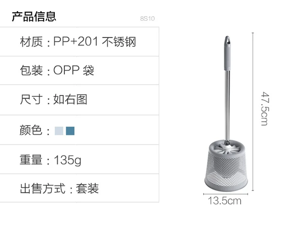 2'li Uzun Saplı Tuvalet Fırçası ve Haznesi - Açık Gri (Paslanmaz Çelik) - Resim 9