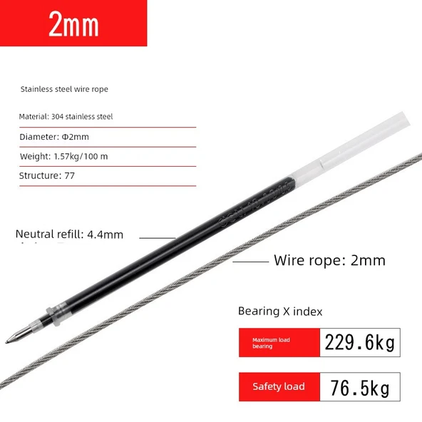304 Paslanmaz Çelik Halat - 2mm (50 Metre, 30 Alüminyum Set)