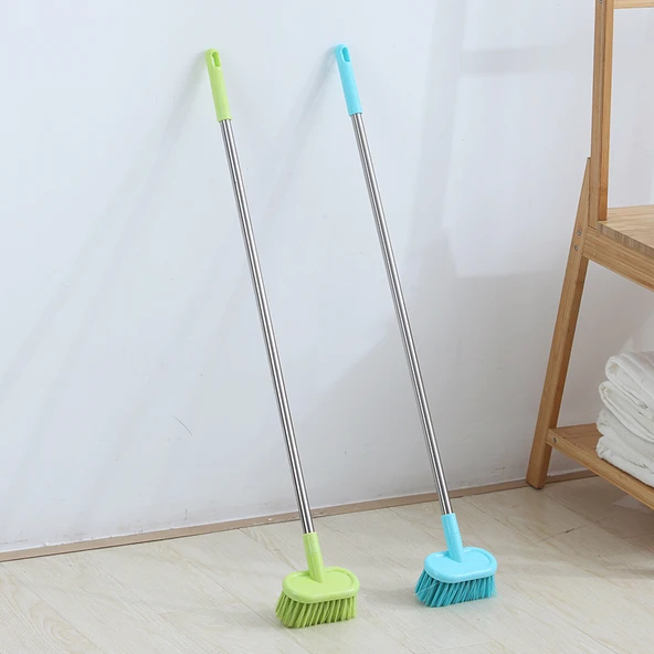 Banyo Tuvalet Zemin Fayans Temizleme Fırçası - Uzun Saplı Yuvarlak Başlıklı Yeşil + Dirsekli Tuvalet Fırçası Pudra - 5