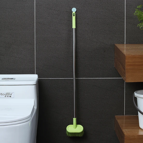 Banyo Tuvalet Zemin Fayans Temizleme Fırçası - Uzun Saplı Yuvarlak Başlıklı Yeşil - 4