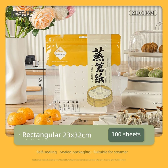 Dikdörtgen Yapışmaz Bambu Buharlama Kağıdı - 100 Adet 23x32cm