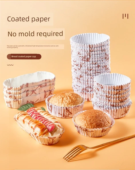 Yüksek Isıya Dayanıklı Yapışmaz Pişirme Kağıdı Ekmek Kek Kalıbı - Tekne Şekilli Ekmek Kağıdı Tutucu [50 adet] - Resim 7