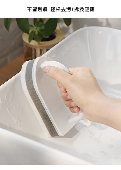 Banyo Fayans Zemin Mutfak Süngerli Paspas Küvet Fırçası - 1 Banyo Fırçası + 1 Çift Ev Eldiveni (Mavi) - 7