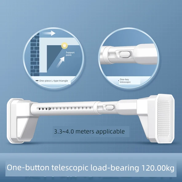 Ayarlanabilir Teleskopik Çamaşır Kurutma Askısı - Beyaz 3.3~4.0 m (120.00kg)