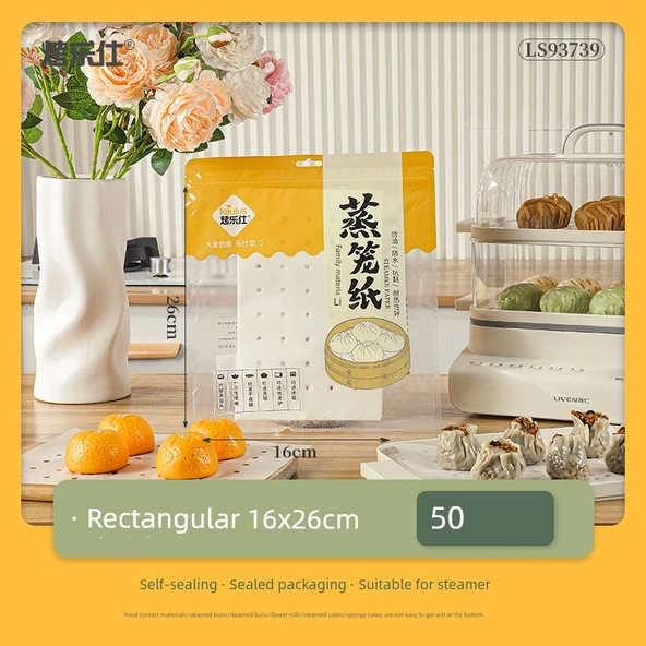 Dikdörtgen Yapışmaz Bambu Buharlama Kağıdı - 50 Adet 16x26cm