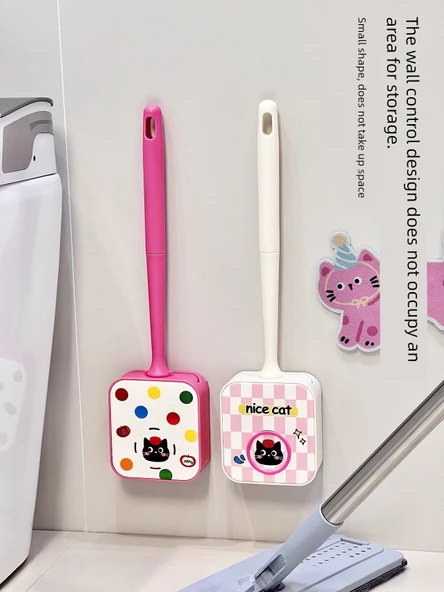 Kedi Tuvalet Fırçası - Süt Beyazı/Pembe Ekose - 6