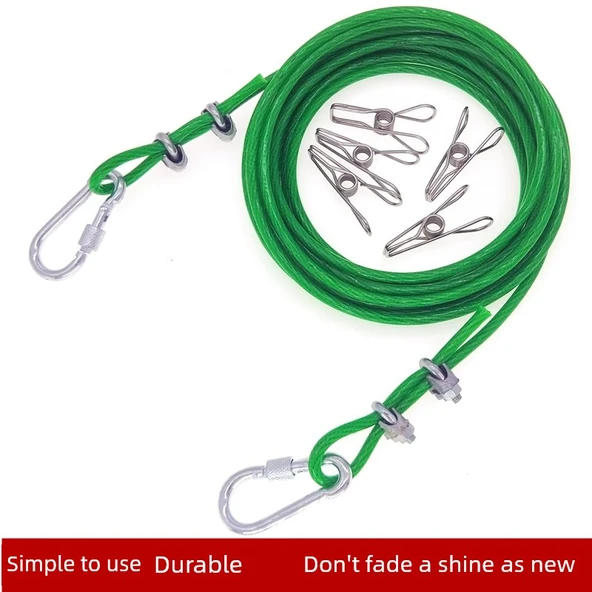 Plastik Kaplı Çelik Halat Çamaşır İpi - 5mm Tel - 20 Metre - 9