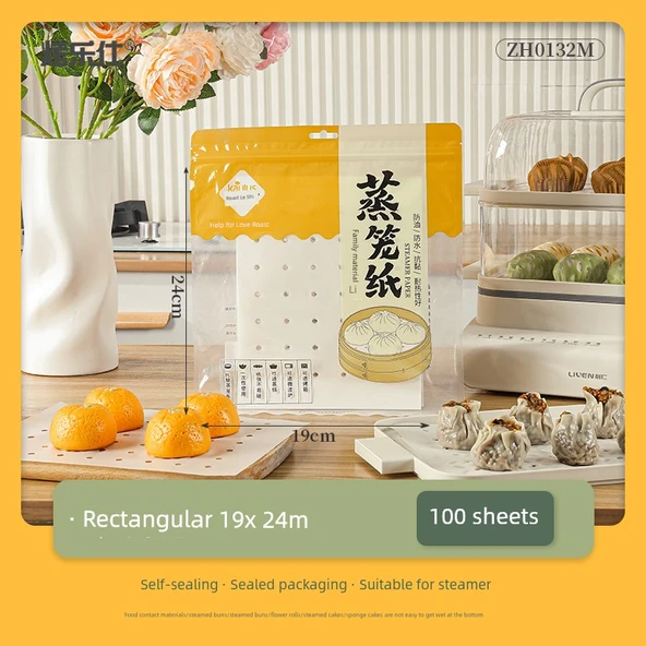 Dikdörtgen Yapışmaz Bambu Buharlama Kağıdı - 100 Adet 19x24cm