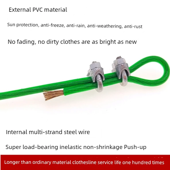Plastik Kaplı Çelik Halat Çamaşır İpi - 5mm Tel - 20 Metre - 6