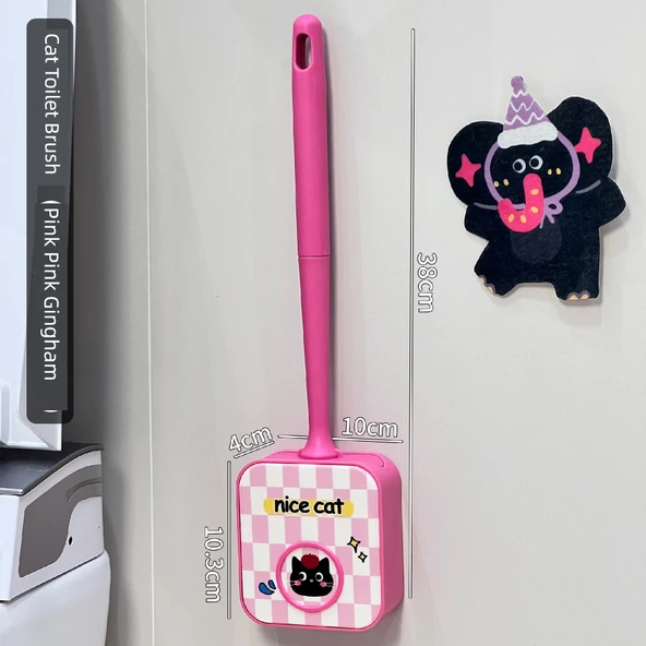 Kedi Tuvalet Fırçası - Pembe/Pembe Ekose